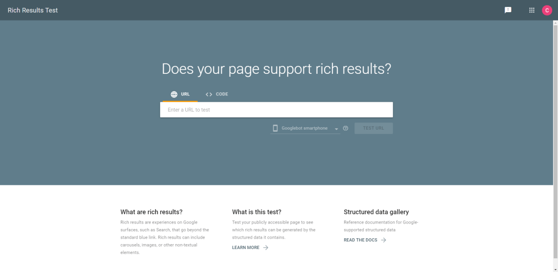 screenshot of google rich results test