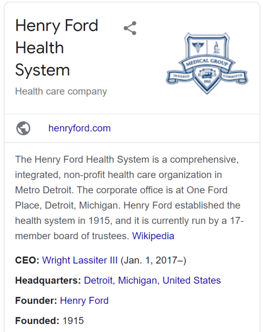 Henry Ford Health System Desktop Knowledge Panel
