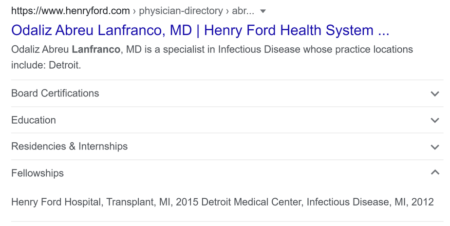 Henry Ford Health System Physican Rich Result