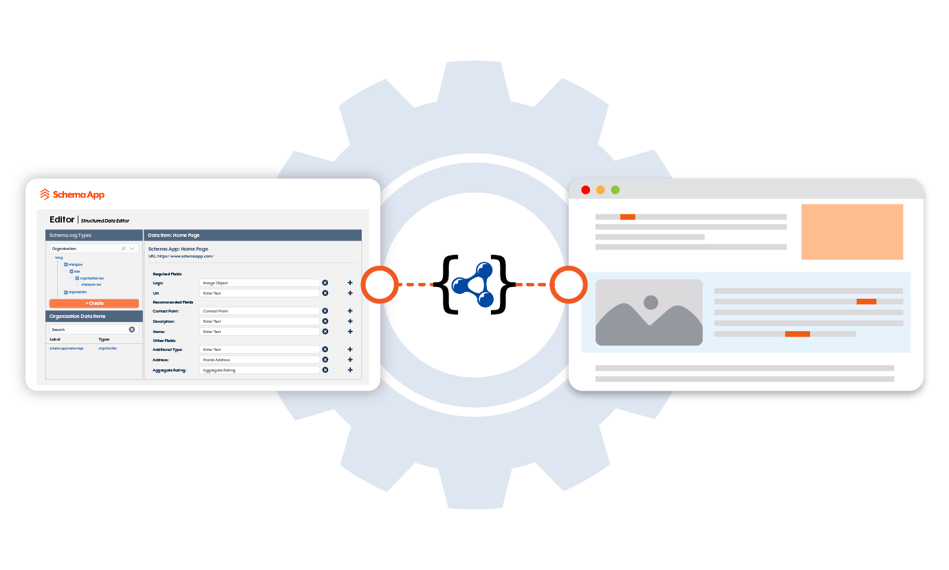 Graphic showcasing page content being put into the Schema App Platform