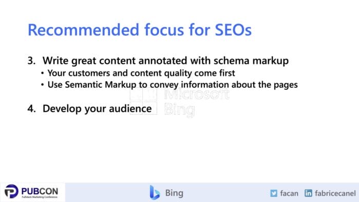 Bing Pubcon Keynote write great content and use Schema markup scaled