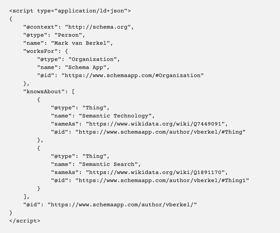 JSON-LD Markup Example for Person – Mark van Berkel – based on his author page