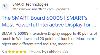 Review Snippet rich result achieved by SMART Technologies