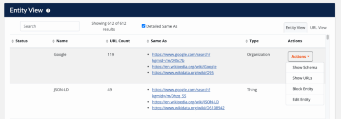 Entity View in the Entity Manager tool