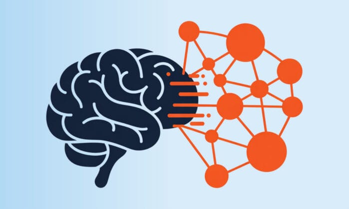 Featured image for blog titled "Stop Chasing Visibility. Build Understanding." that depicts a brain ingesting a knowledge graph.